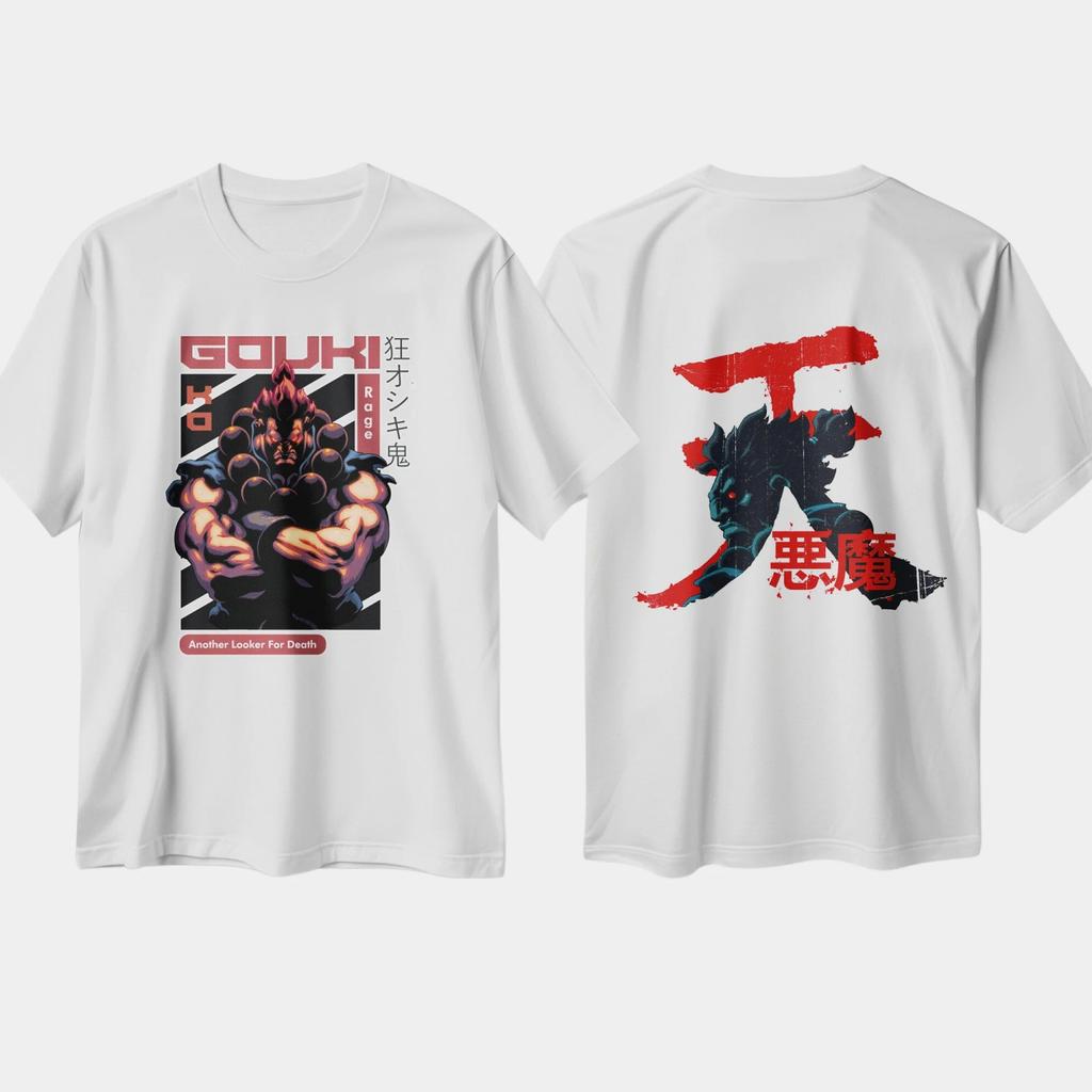 Classic Japanese Game T-shirt with Japanese Fighter Gouki Print, Made of Pure Cotton, Short-sleeved, Round-neck Top