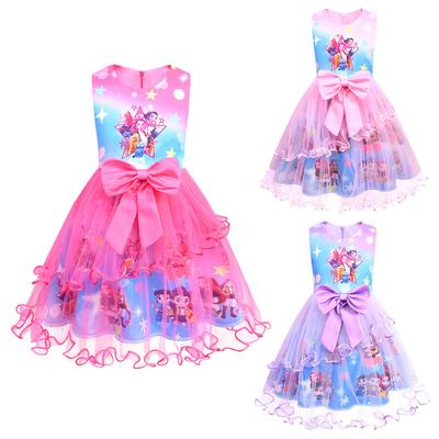 82939 Girls Rumi Zoey Mira Kpop Printed Sleeveless Bow Dress