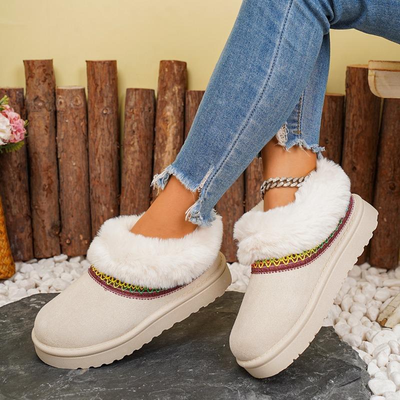 New Round Toe Thick-soled Snow Boots for Women, Plus-size Fleece Short-top Cotton Shoes
