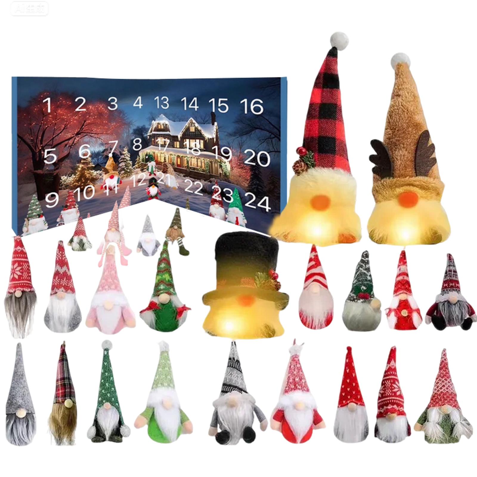 

3D , 24 Days Christmas Countdown Calendar With 24 Gnomes, Collectible Christmas Figures Gnome Home Decorations XMAS Gift (Set 21 +3 LED) One Size