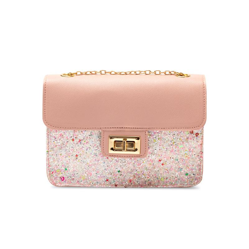Spring and Summer Matte Sequin Lock Buckle Contrasting Color Chain Small Square Bag Single Shoulder Oblique Span Candy Color Women's Bag
