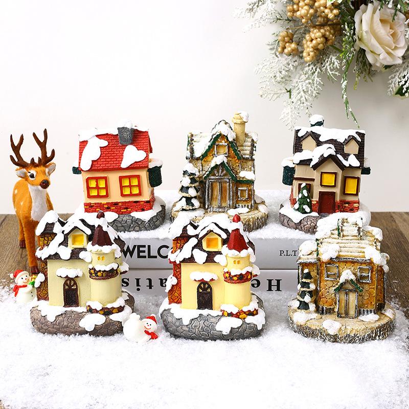 Christmas decoration resin luminous small house micro landscape European style ornaments Christmas creative Christmas gifts