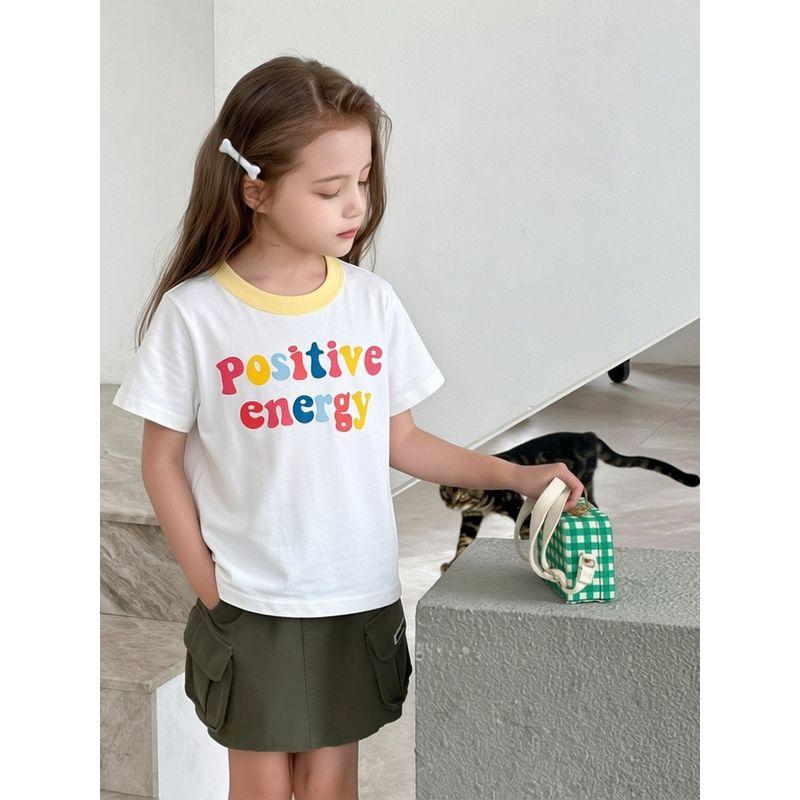 Brand Export Children's Clothing Summer New Arrivals Girls' Pure Cotton Sports Short-Sleeved T-Shirt Cartoon Letter Print Baby Clothes
