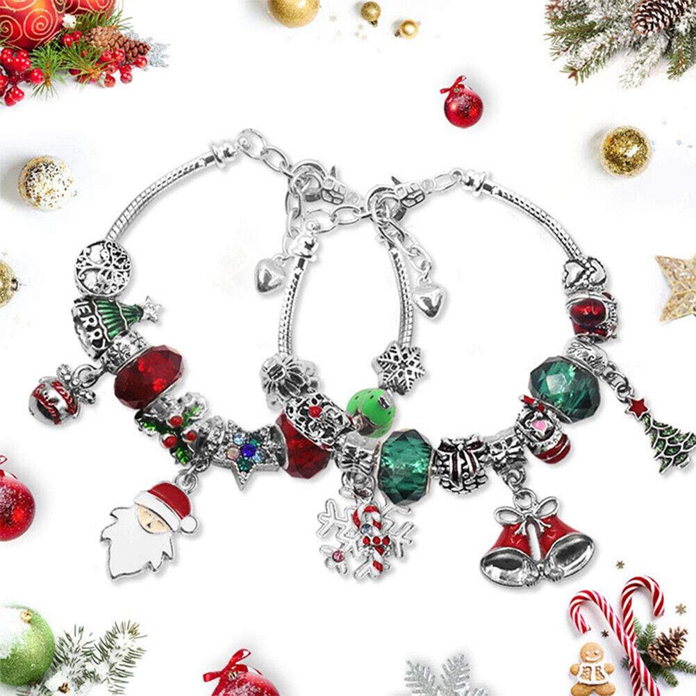 Christmas Advent Calendar DIY Charm Bracelet Jewelry Set Kids Surprise Gift Box