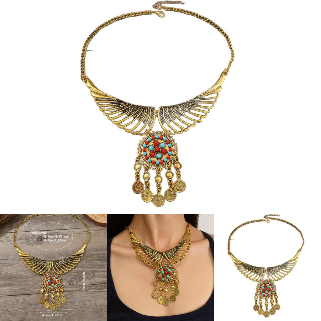 Inspired Vintage Ethnic Coin And Tassel Necklace With Wing Design For Daily