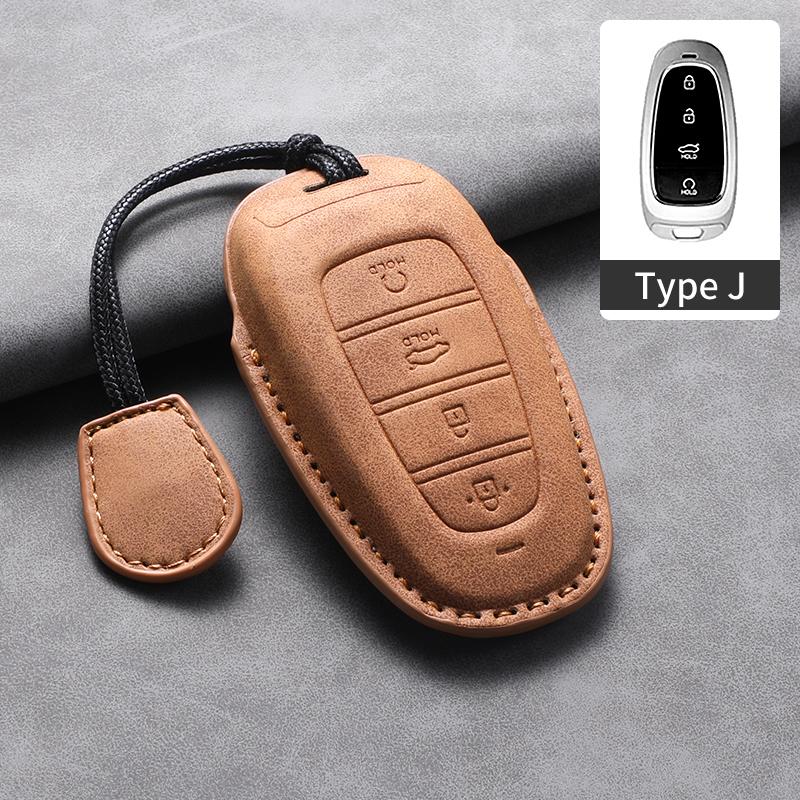 4 Buttons Leather Car Key Holder Case Cover for Hyundai Tucson Solaris Sonata Hybrid NEXO NX4 Santafe Dn8 Car Key Holder Shell