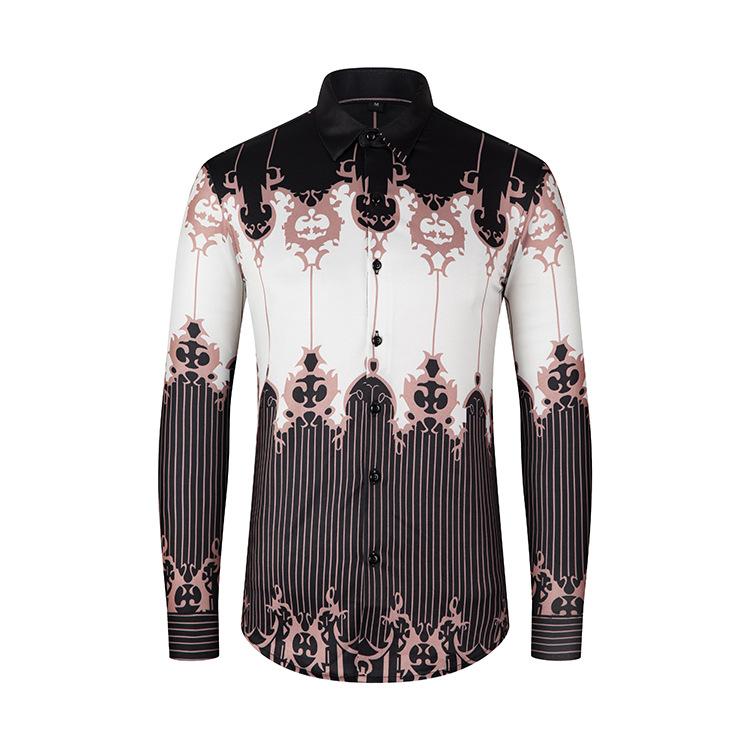 

Мужская модная модная рубашка с длинными рукавами с принтом, приталенная модная брендовая одежда Inch