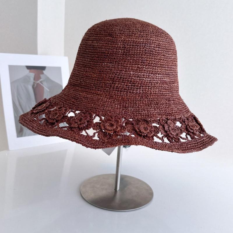 Summer Raffia Straw Sun Hat for Women Wide Brim Floral Crochet Beach Hat 100% Natural Staw Bucket Hats