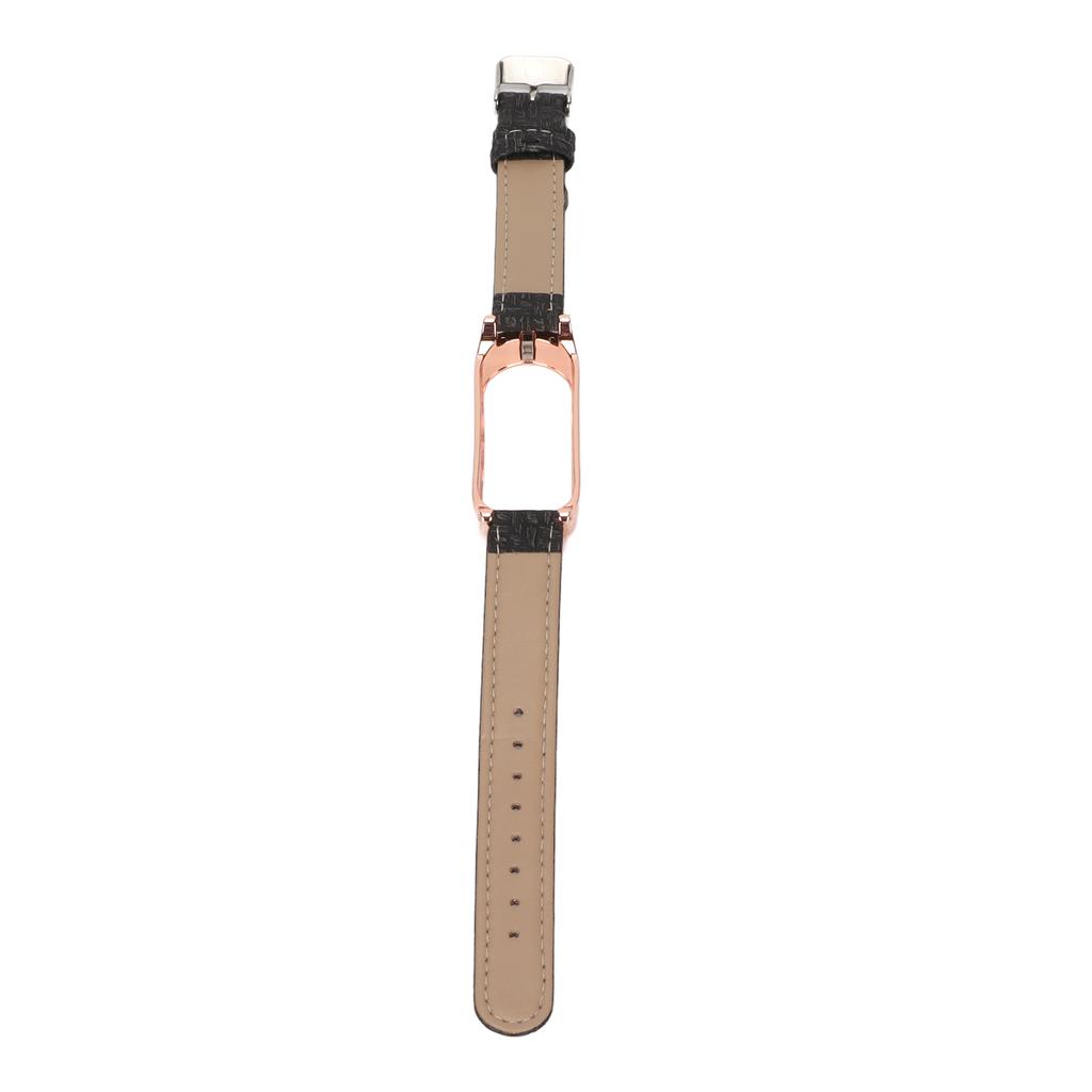 Smart Bracelet Band Smartwatch Wrist Band Leather Strap Metal Casing Anti Lost for Mi Band 6 5 NFC(Black Gold )
