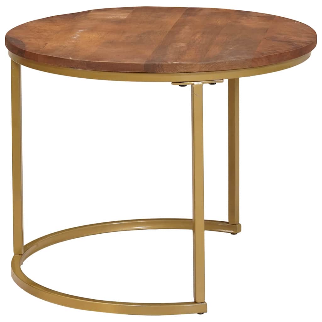 Nesting Coffee Tables Set 2 Pcs Honey Brown Solid Mango Wood and Steel