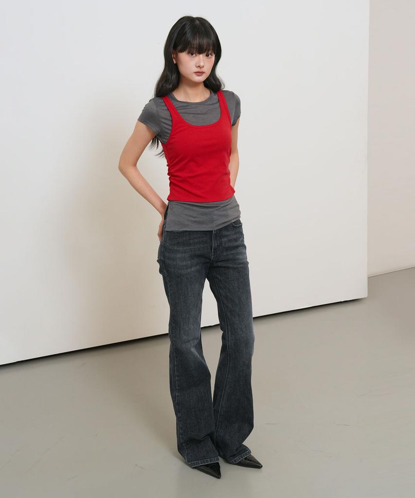 GENERALIDEA Two-Way Color Layered T-Shirt [Red] / Gf2Lts532
