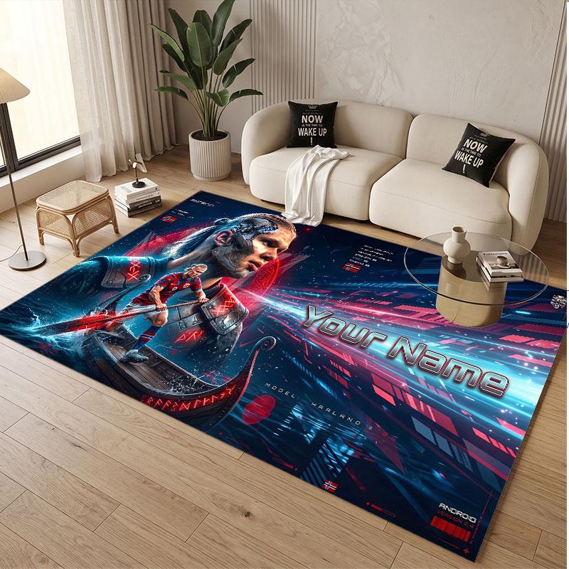 Custom Rug Erling Haaland Pattern Print Name Text Soft Non‑Slip Floor Carpet for Home Indoor Decoration