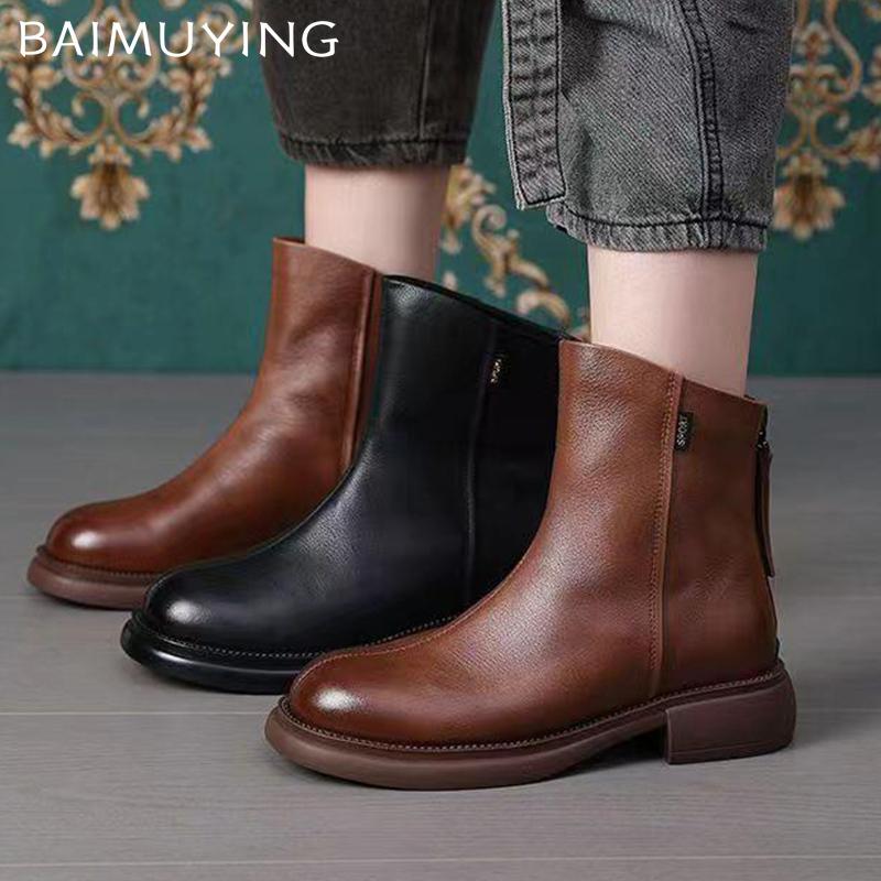 Flats Women Ankle Boots Leather Designer Retro Shoes 2025 Trend Winter New Brand Classic Goth Gladiator Motorcycle Botas Mujer