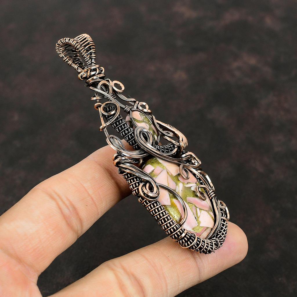 Pandantiv Opal Roz Cupru Pandantiv Înfășurat în Sârmă de Cupru Handmade Pandantiv Elegant Opal Roz Bijuterii din Cupru Pandantiv cu Piatră Prețioasă Reală Cadou de Logodnă