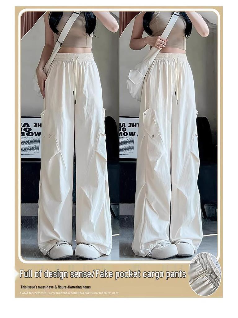 Women's XS Off-White Quick-Dry High-Waisted Wide-Leg Cargo Pants - Petite, Summer 8-Point Style