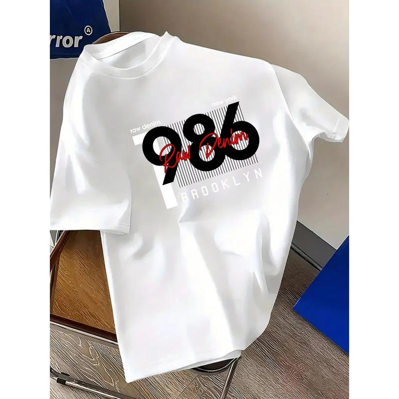 Plus Size Men's Cotton Raw Denim 986 Brooklyn Style Crew Neck Short-sleeve T-shirt, Comfortable Casual Short-sleeved T-shirt for Summer, PLUS SIZE