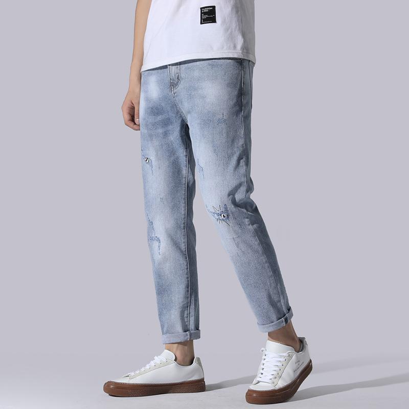 Spring/Summer Thin Cropped Pants Men's Korean Slim Fit Small Feet Oblique Belt Jeans Men's Wear