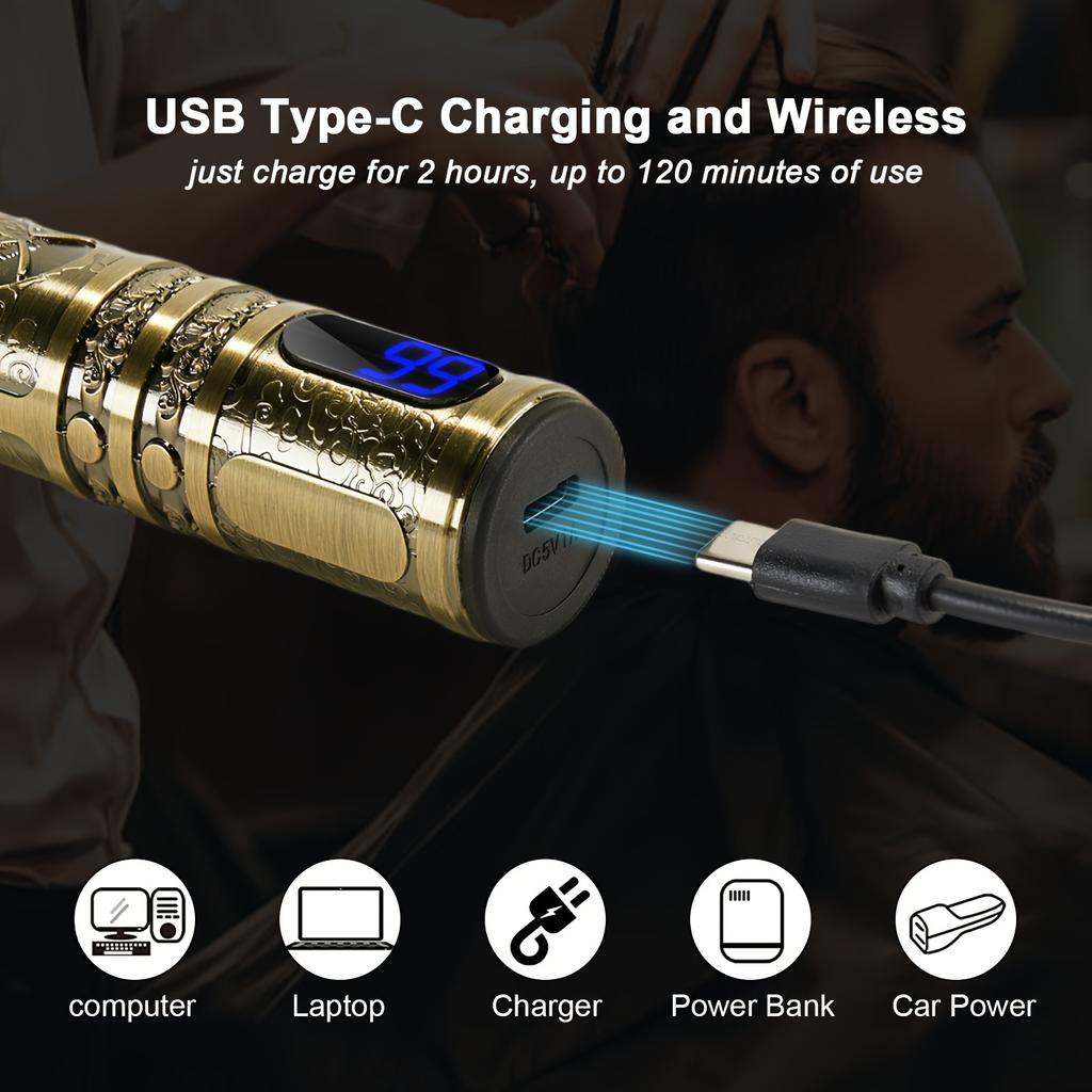 Kadeřník, Pánský USB dobíjecí zastřihovač vlasů a vousů, Přesný T-Blade zastřihovač s LCD displejem, Pánská sada pro úpravu