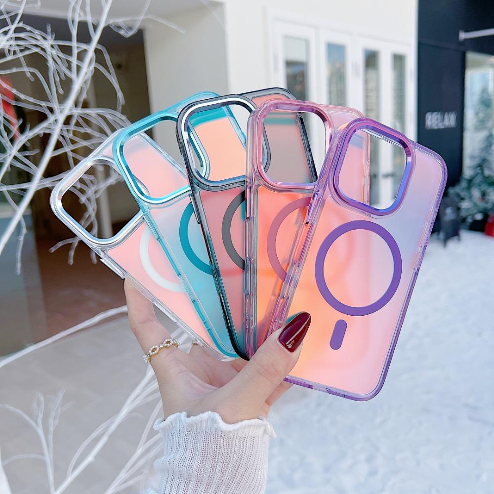 Luxury Metal Lens for MagSafe Magnetic Phone Case For 16 Pro Max 15 14 13 12 11 Wireless Charging Discolour Color Cover