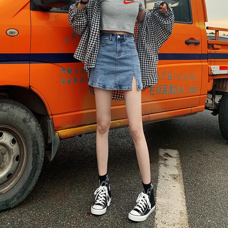 Classic Versatile Youthful Stretch Skirt High-waisted Split A-line Package Hip Skirt Retro Bustier Skirt Ladies Summer Fashion Denim Short Skirt