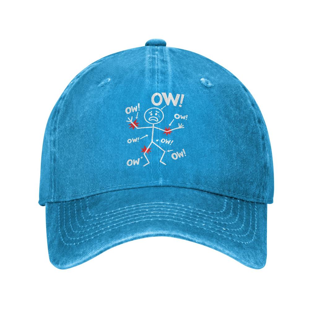 Ow Ow Ow Stick Figure Humor Baseball Caps Retro Distressed Denim Washed Chronic Pain Awareness Snapback Unisex Adjustable Hat