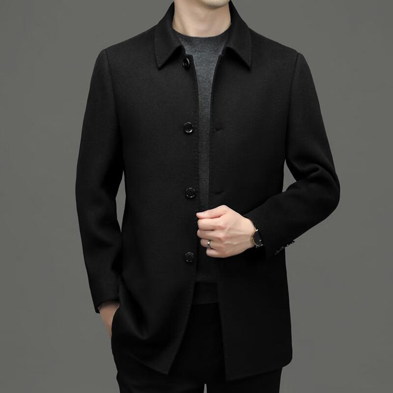 ROMON Men's Autumn/Winter Wool Blend Double-Faced Mid-Length Lapel Coat