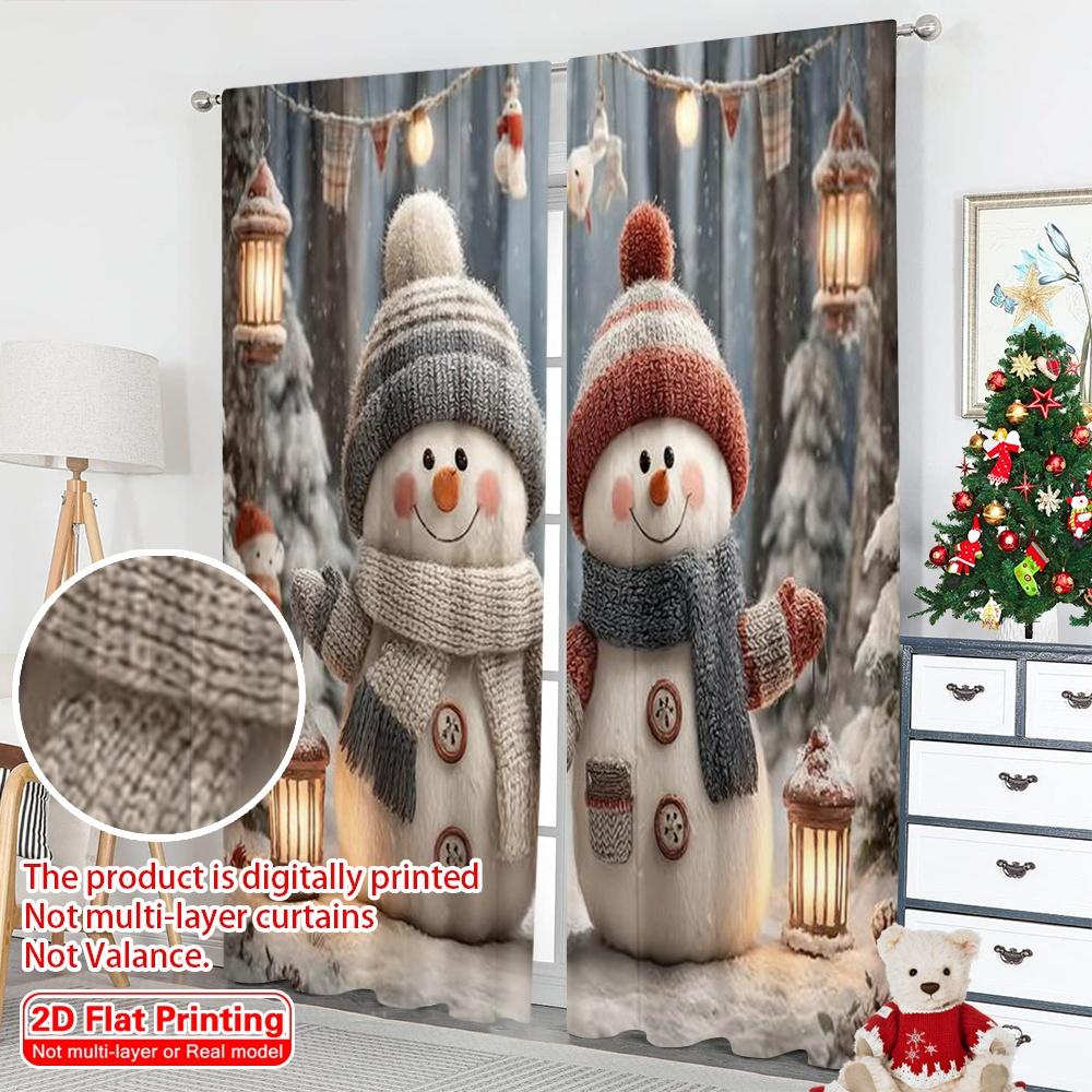 2pcs 2D flat printing Merry Christmas Popular Curtain Winter Wonderland Snowman Versatile 100% Polyester Without Electricity
