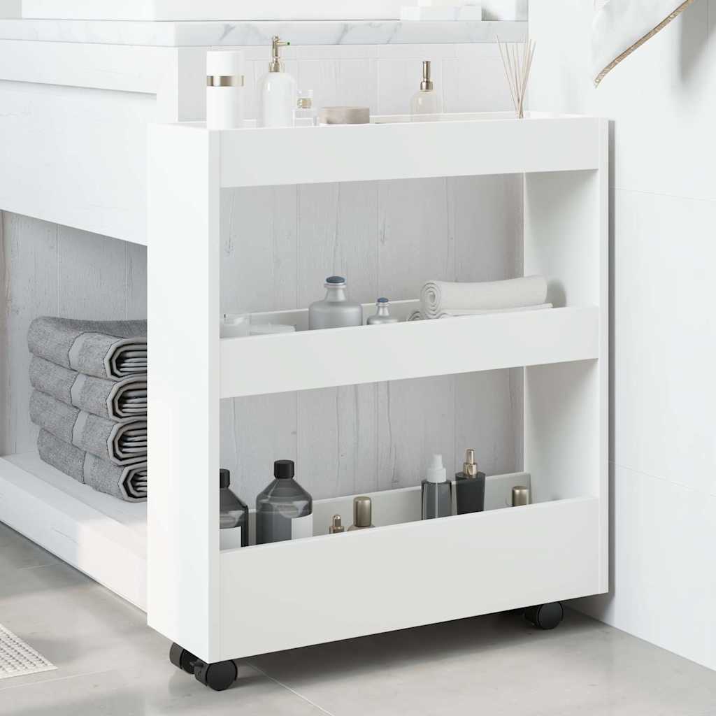 Narrow Storage Cart 3 Tiers White Engineered Wood