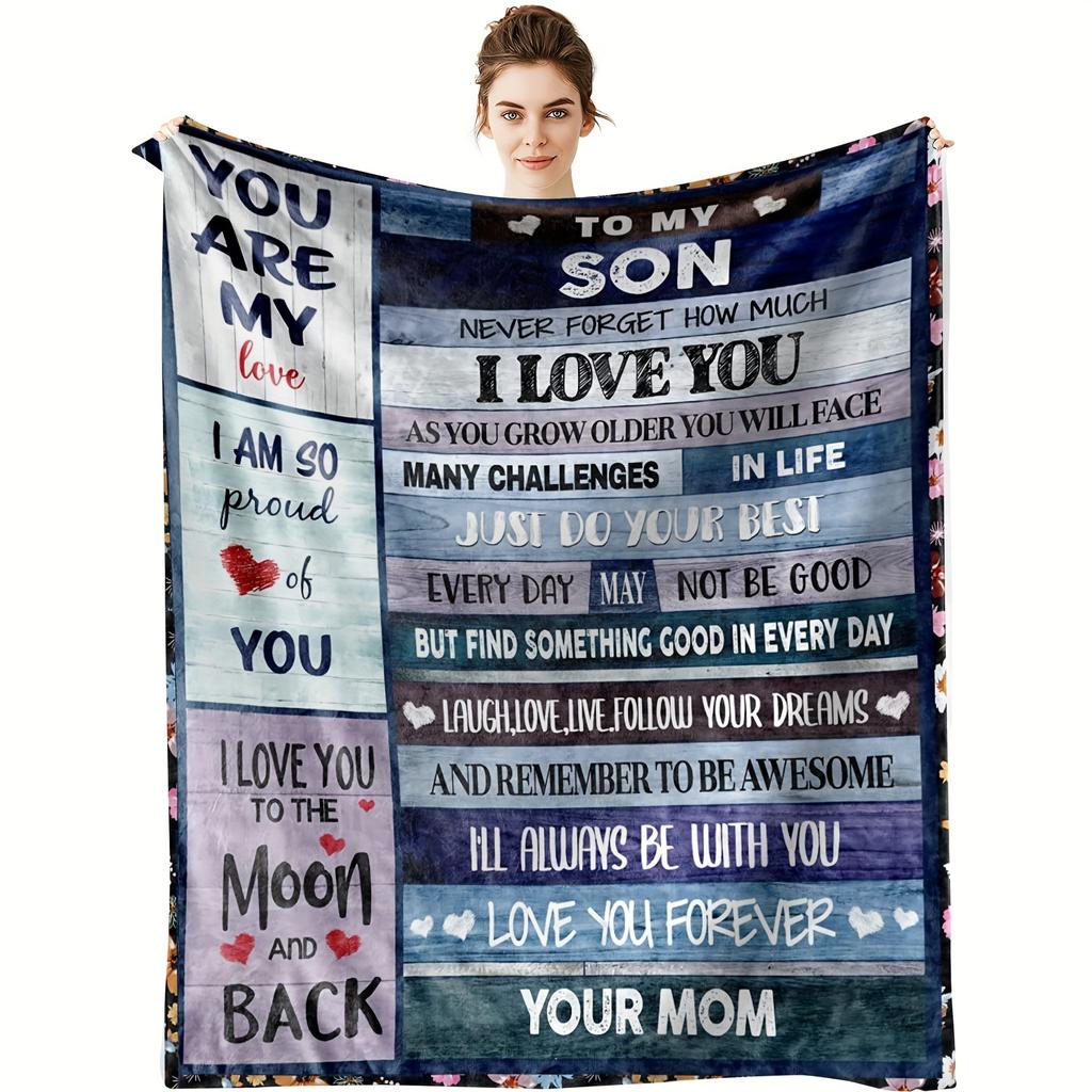 "An meinen Sohn" Flanelldecke - Weich, kuschelig, herzliche/motivierende Botschaft, Geschenk von Mama & Papa zum Geburtstag/zur Hochzeit