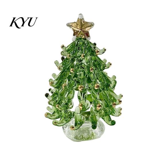 Colorful Glass Tree Art Glazed Christmas Ornament with Star Topper, Party Table Decor Art, Faux Crystal Tabletop for Home Office Holiday Centerpiece
