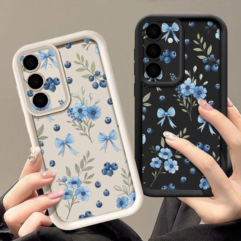 S26 Ultra Case Blueberry Bowknots Floral Cover For Samsung Galaxy S25 S24 Ultra S23 Plus S22 S21 FE A54 A15 A35 A55 A16 A26 A36 A56 A17 A37 A57 5G