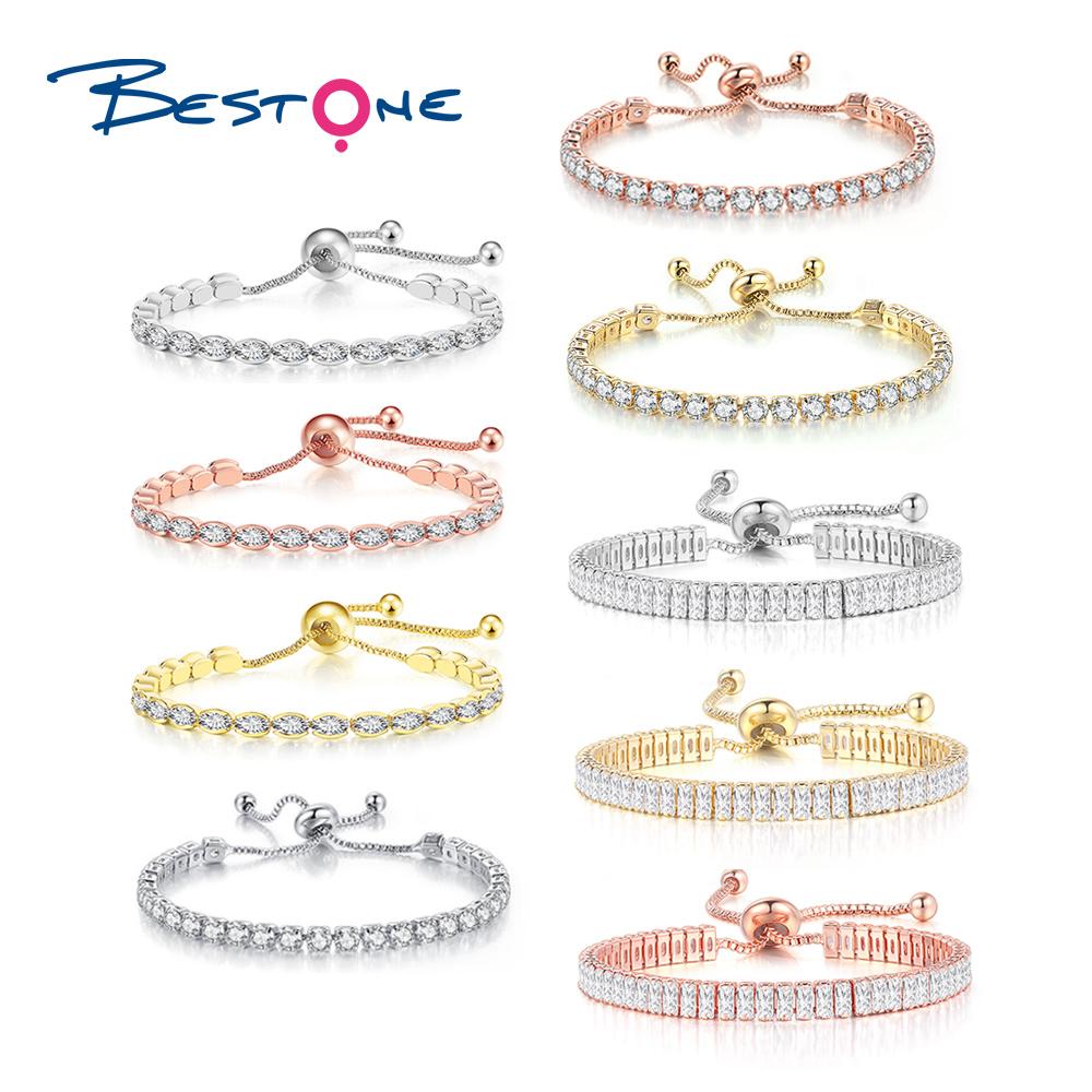 Bestone Luxury 18K Gold Plated Geometric Crystal Bracelet Personality Sparkling Cubic Zircon Tennis Chain Bangle Bracelet