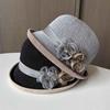 Top hat spring and summer thin small edge sunscreen basin hat women's fashion flower knitted bucket hat outdoor mother sunshade