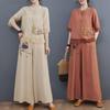 Stylish Summer Two-Piece Suit: Embroidered Cotton-Linen Top with Wide-Leg Pants for Middle-Aged Women