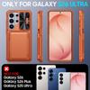 Mit Kartenhalter, Schiebefach für die Kamera und Ständer für Samsung Galaxy S26 Ultra Handyhülle, Anti-Fall PC+TPU Brieftaschenhülle-Orange