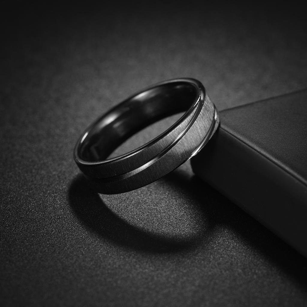 Fede in Tungsteno Nero Anelli Punk Trama d'Acciaio per Uomo Donna Scanalatura Fibra di Carbonio Anello alla Moda