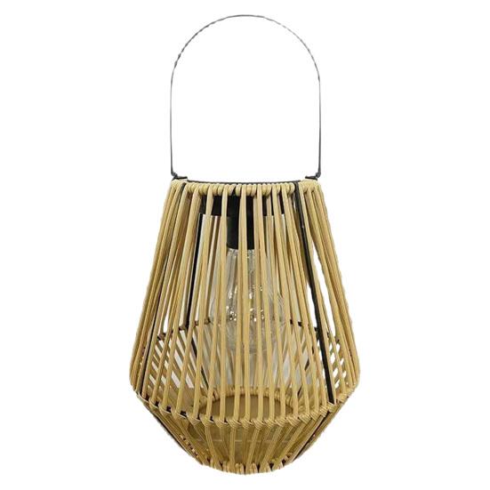 Nostalgie Rattan Woven Solar Lantern, Outdoor Faux Light, Rustic Waterproof Powered Hanging Lantern for Garden Balcony Patio Porch Decor