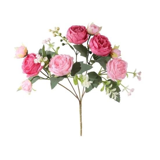 5-Head Artificial Peony Bouquet with Buds Realistic Faux Silk Peony Flower with Stem for Wedding Bridal Bouquet Floral Arrangement Table Centerpiece