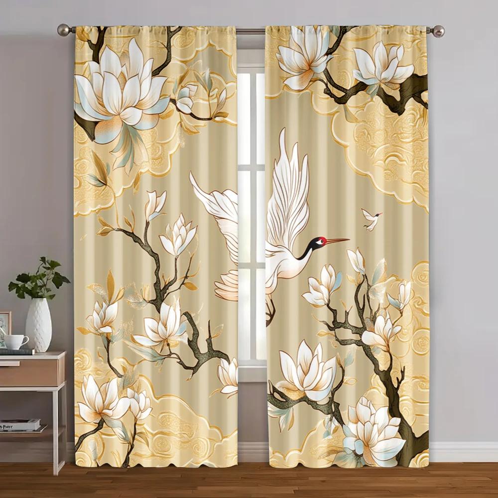 2pcs   Minimalist Curtains  print Roses and sparkling butterflies Versatile Polyester Fabric (without rod) Art Deco Festive