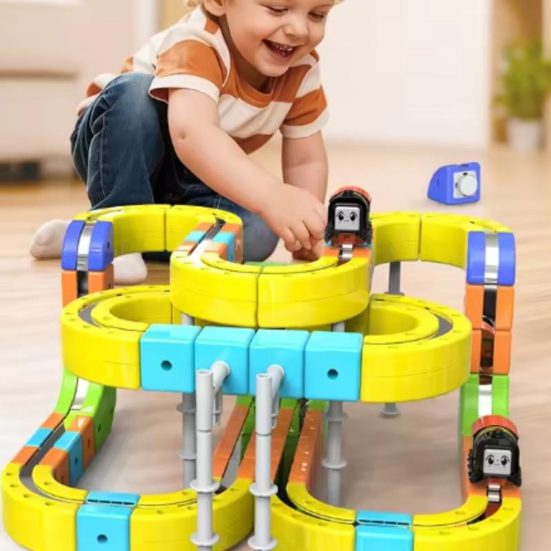 62/105/167PCS Magic Cube Magnetic Versatile Building Blocks Train Track Car Electric Anti-Gravity Children's Magnetic Track Car
