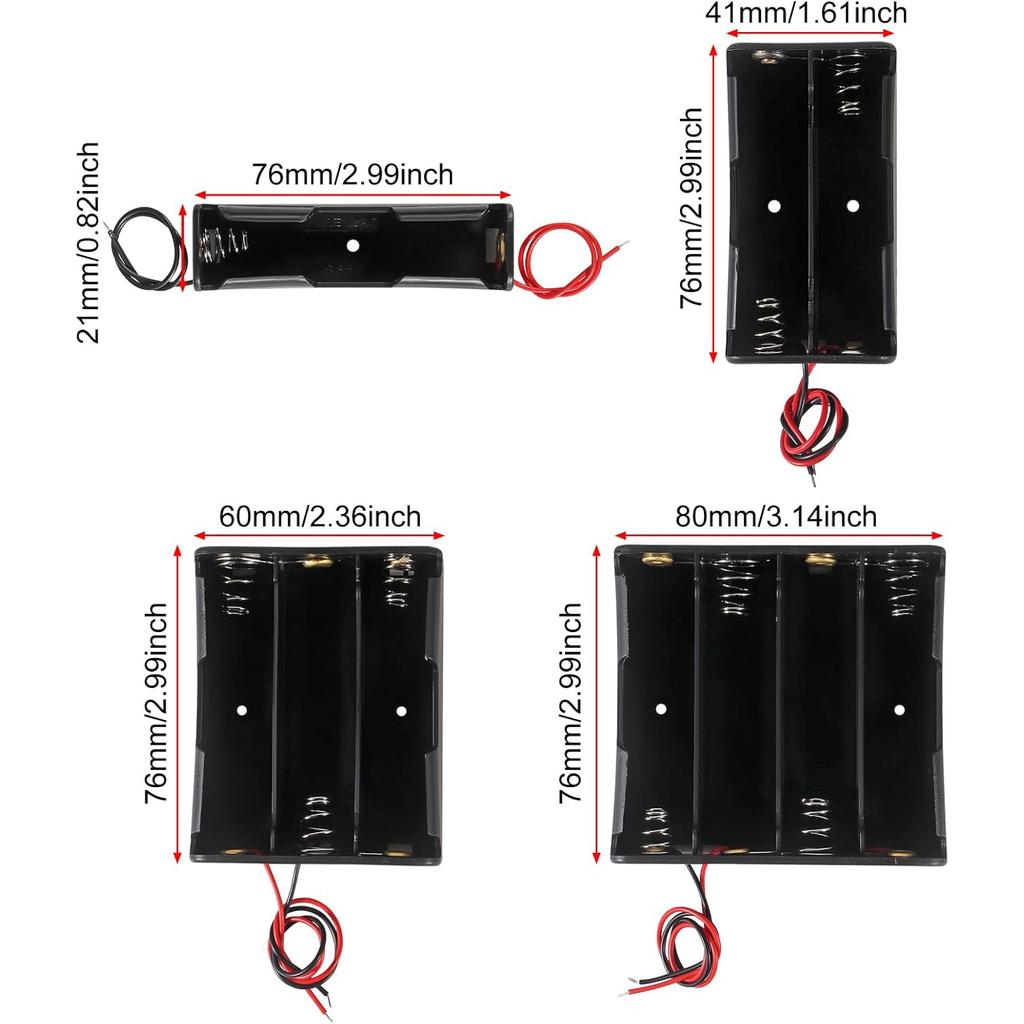 3pcs 18650 Battery Holder with Wire 3.7V,7.4V, 11.1V, 14.8V 18650 Battery Holder Box for Battery Storage Charging