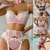 4 Pcs/Set Women Underwear Set Includes Stockings And Bow Collar Push-up Bra Adjustable Strap High Waist Garter Lace Panties Set