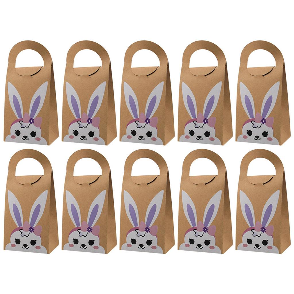 Pack of 10 Easters Sturdy Paper Gifts Bags with Rabbit Designs Portable for Party Supplies and Holiday Decorations