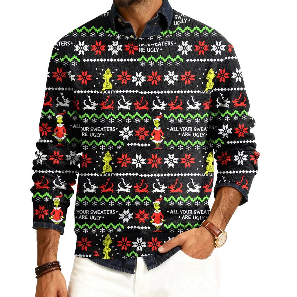 Herre Rund Hals Langermet Ribbestrikket Pullover