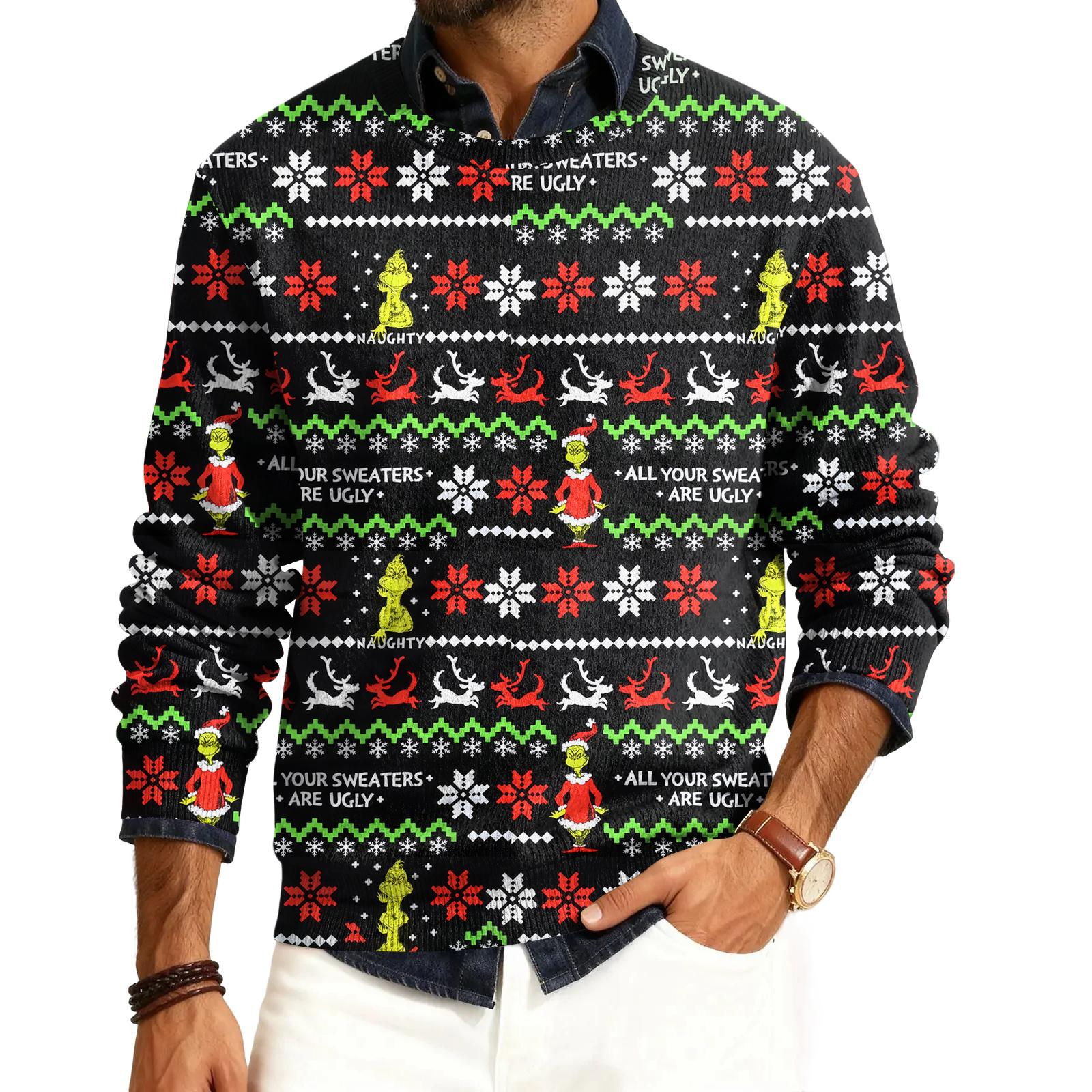 

Мужской пуловер с круглым вырезом, длинными рукавами и рубчатой вязкой L чёрный