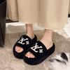 Embroidery Flat Bottom Non-slip Outer Wear Fashion 2025 Autumn and Winter New Xiaoxiangfeng Thick Bottom Fluffy Slippers Home Cotton Drag Girl