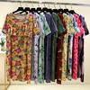 2025 Summer Floral Cotton and Silk Midi Dress - Short Sleeve, Loose Fit Nightgown