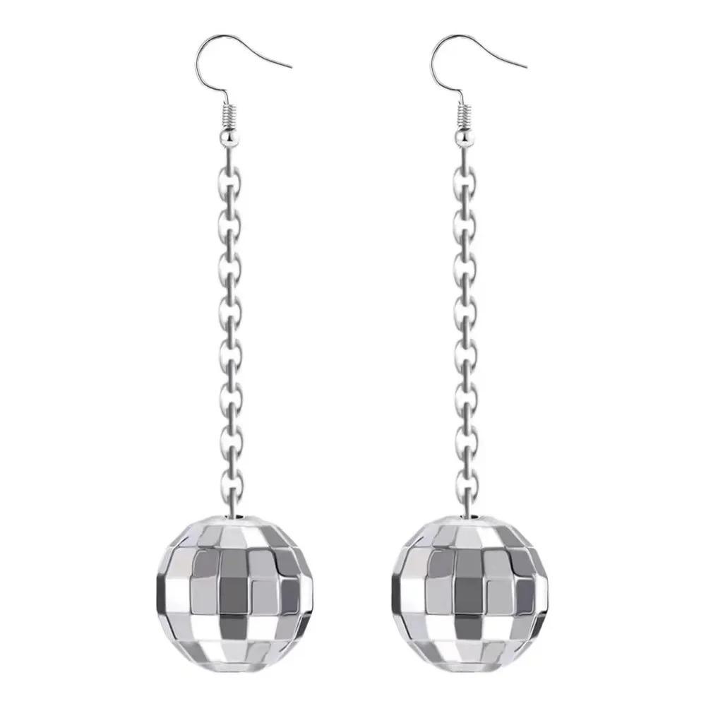Chic Silver Color Disco Ball Drop Earrings Pink Cowboy Hat & Disco Ball Earrings Women's Dazzling Music Festivals Jewelry