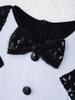 Girls Dance Leotard Round Neck Long Sleeve Bow Tie Sequins Adorned Gymnastics Costume Performance Bodysuit