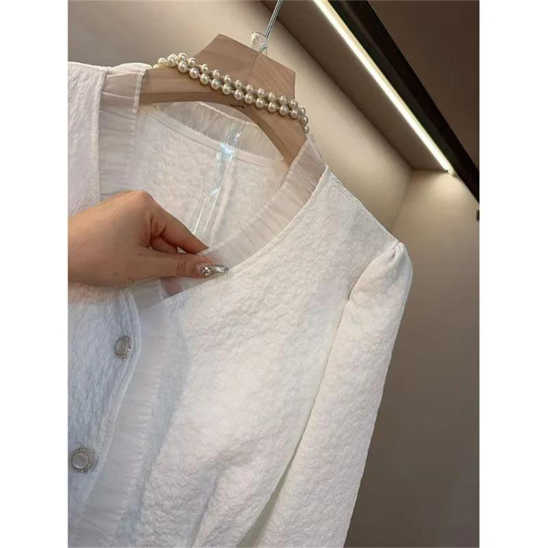Frühling Herbst Taillenformendes Langarmhemd Elegant Lässig und Mode Basisbluse Einfarbige Damenhemden